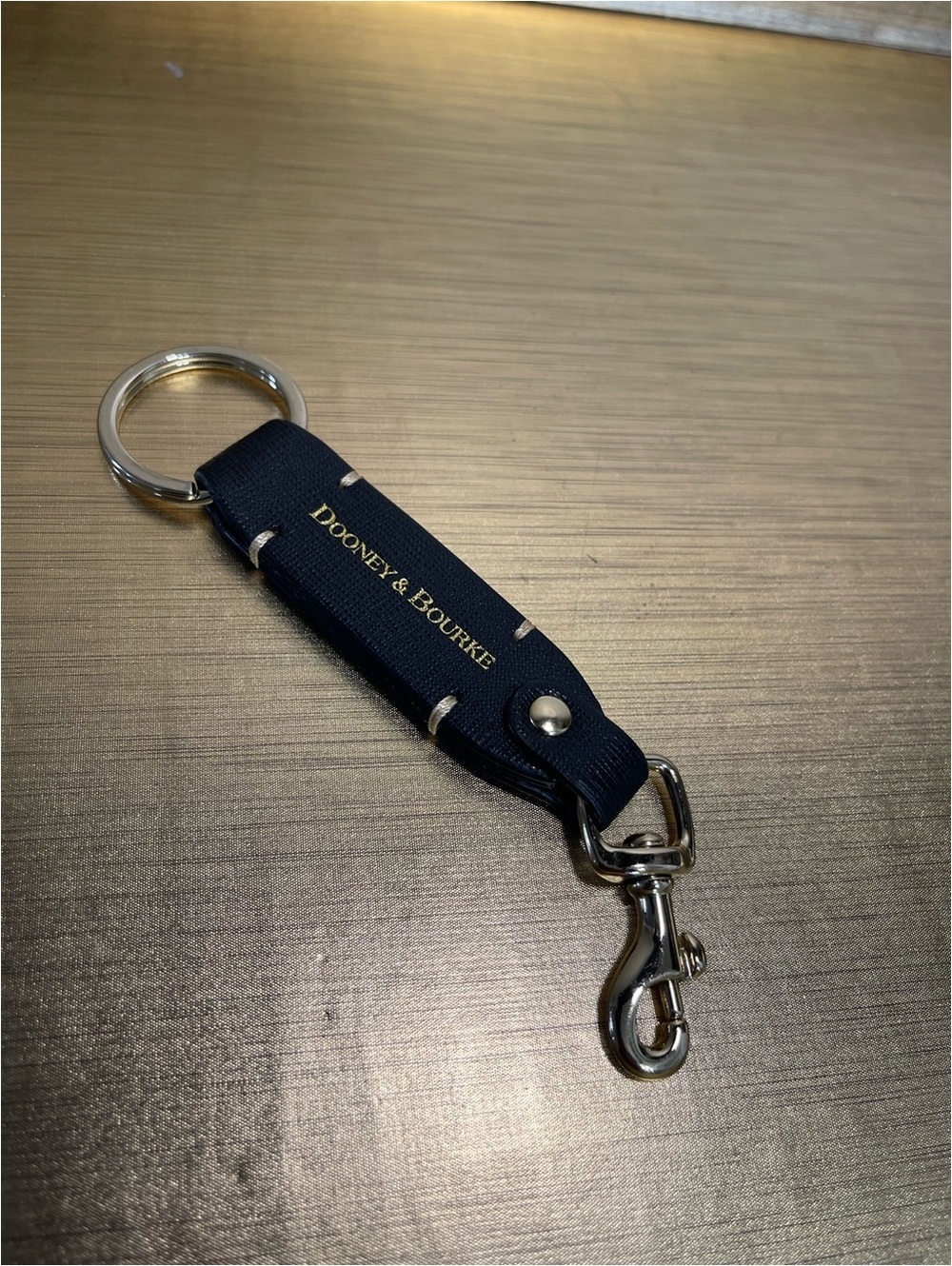 Dooney & Bourke Black Leather Keychain with Silver Hardware